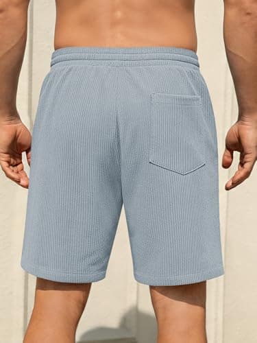 Hardaddy Mens Corduroy Shorts Casual Elastic Waist Drawstring 2026 Summer Beach Lounge Short(Light Blue XX-Large) - Thumbnail 4