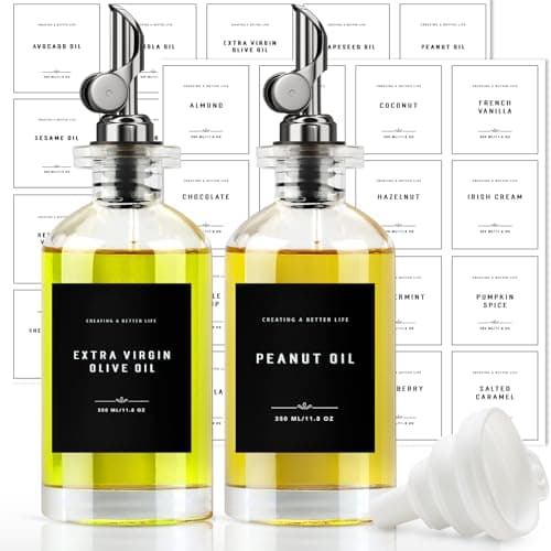 Olive Oil Dispenser Bottle with Bamboo Tray, GIXSEGIE Oil and Vinegar Dispenser Set w.Metal Pour Spout, Coffee Syrup Dispenser, Olive Oil Cruet Cooking Oil Dispenser, Oil Container Bottles for Kitchen - Image 1