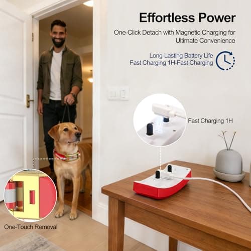 Wireless Electric GPS Dog Collar Fence for Mediume/Large Dog: Upgrade Pet Shock Barrier Containment System Yard Outdoor Perimeter,Stubborn Dog Train Bluetooth Collar for Dog Parent Red - Thumbnail 3