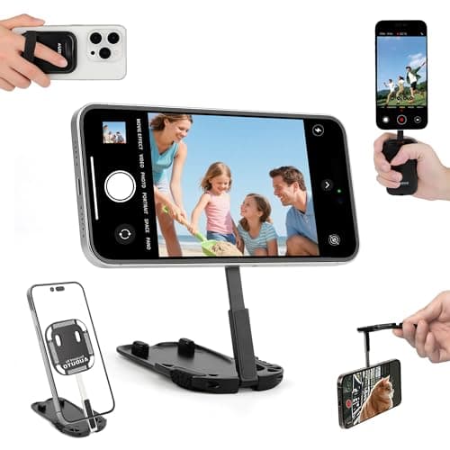 Magnetic Phone Tripod Stand, Portable Mini Selfie Stick for iPhone 17/16/15/14/13/12 & MagSafe, Aluminum Angle-adjustable Foldable Strong Magnet Phone Holder, Travel Essentials, Included Metal Ring - Image 1