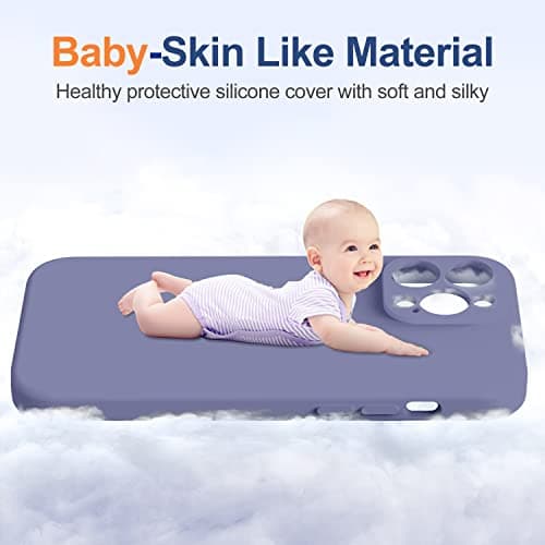TISOOG Compatible with iPhone 14 Pro Case for Women,with 2 Pcs 9H Tempered Glass Screen Protector,[Camera Protection][Microfiber Lining] Slim Shockproof Silicone Case iPhone 14 Pro,Lavender Grey - Thumbnail 5