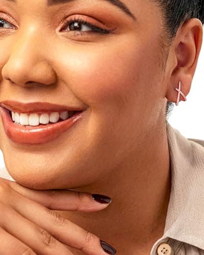 MUMREUES Rose Gold Earrings for Women Trendy 14k Rose Gold Plated X Stud Earrings Hypoallergenic Dainty Simple Minimalist Cubic Zirconia Earrings Jewelry Gifts for Her - Thumbnail 3