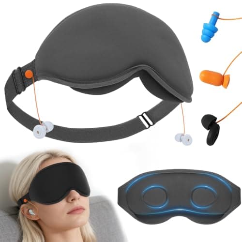 3D Contoured Sleep Mask with Earplug Keeper,Earbuds Anti-Loss,100% Pressure-Free & Total Light Blocking Eye Mask with Adjustable Strap. Ideal for Sleep Earplug User, Airplane Travel, Meditation,Grey - Image 1