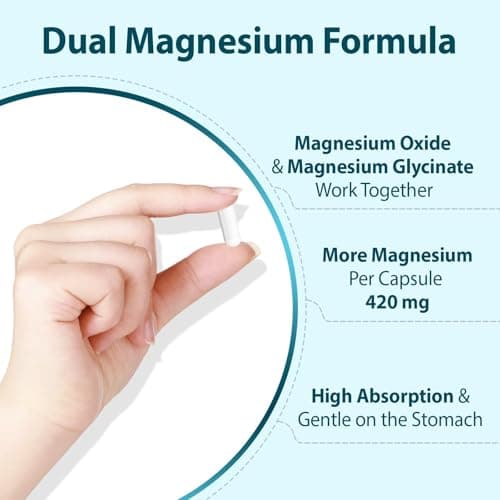PureBotan Magnesium Oxide and Glycinate Extra Strength 420mg, High Absorption Magnesium Supplement with EuBone and Manganese, Support Muscle, Joint & Bone Health, Improve Mood & Cognitive, 60 Capsules - Thumbnail 2
