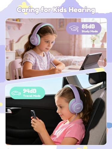 Acer Kids Headphones Wired for School - Over Ear Design, 85/94dB Safe Volume Limit, 3.5mm Jack Foldable Headphones for Toddler Boys Girls Classroom Yoto Player Chromebook Travel Purple Green - Thumbnail 3