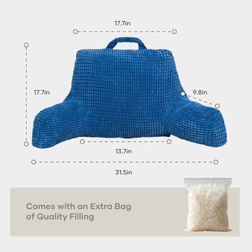 NOONTIDE Reading Pillow with Top Handle,Uniquely Designed Soft Fabric, Ergonomic Back Support for Bed,Cover Washable Sit up Pillow,Watching TV/Gaming/Relaxing(Blue) - Thumbnail 5