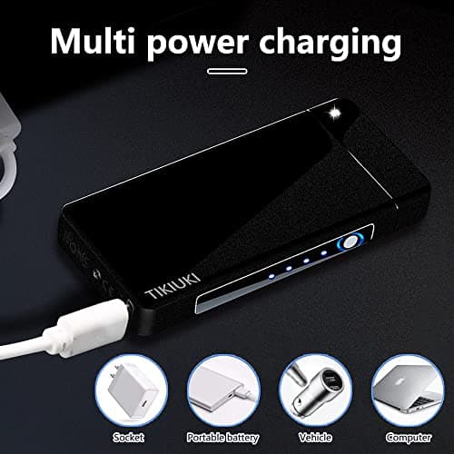 TIKIUKI Electric Lighters Rechargeable with Projection Flameless Windproof Plasma Arc Lighter with Battery Indicator Portable Pocket Lighter for Candles,Fireworks （Matte Dark） - Thumbnail 2