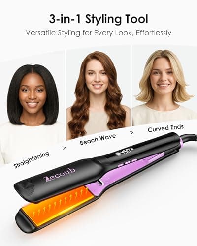 Wide Plate Hair Straightener for Thick Hair, 1.75 Inch Ionic Ceramic Flat Iron for Long, Coarse & Frizzy Hair, Fast 20s Heat-Up, 9 Temps to 450°F, Smooth Glide, Auto Shut Off, Dual Voltage - Thumbnail 5