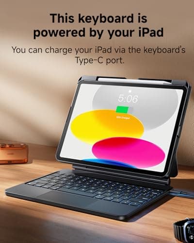 Landcase Keyboard Case for iPad A16 11th & 10th Gen 10.9", Detachable Keyboard for iPad with Smart Contact Connector, Sensitive Trackpad, Backlit Keyboard with Magnetic Stand, Pencil Slot, Black - Thumbnail 4