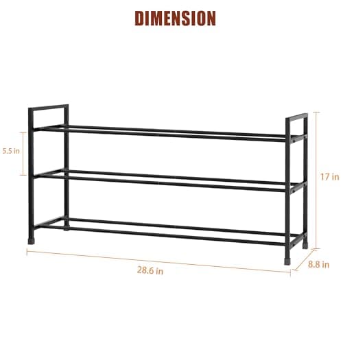 FIOCNOLE 3-Tier Shoe Rack Storage Organizer for Closet, Small Space, Front Door, Sturdy Metal, Black - Thumbnail 3