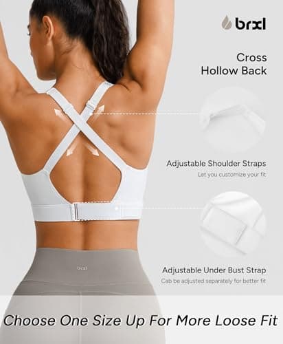 BRXL Sports Bras for Women Front Zipper Padded Adjustable Straps Sports Bra White Cross Back Sports Bras White S - Thumbnail 3