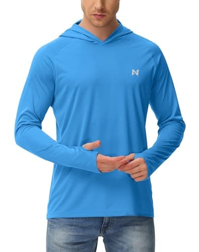 isnowood Sun Shirt UPF 50+ Men's Fishing Long Sleeve UV Protection Hoodie Hiking Rash Guard Swimming Running Blue - Image 1