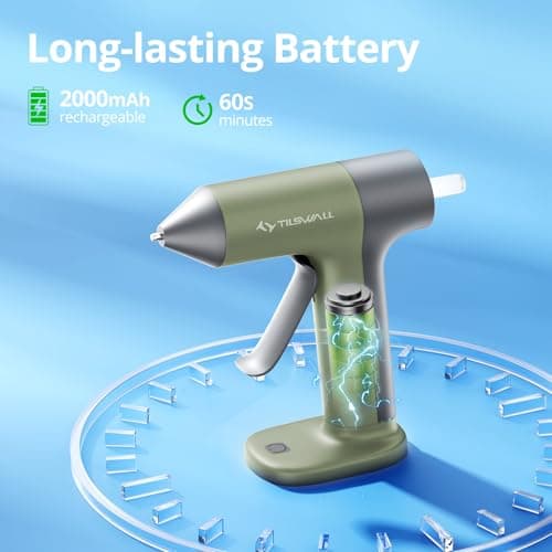 Tilswall 4V Glue Gun, Hot Glue Gun Cordless with Rapid 30s Preheat, 2000mAh Type-C Rechargeable, and 20 Glue Sticks, Anti-drip Nozzle, Auto Shut-Off, Ideal for Crafting - Green - Thumbnail 4