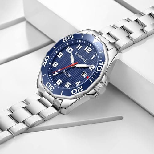 KNISKRED Sports Watch for Men with Easy Read Dial and Stainless Steel Band or Silicone Band Water Resistant (Silver Blue) - Thumbnail 3