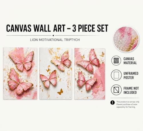 RAQXZHSW 3Pcs Pink Gold Butterfly Canvas Wall Art 12x16Inch - Thumbnail 4