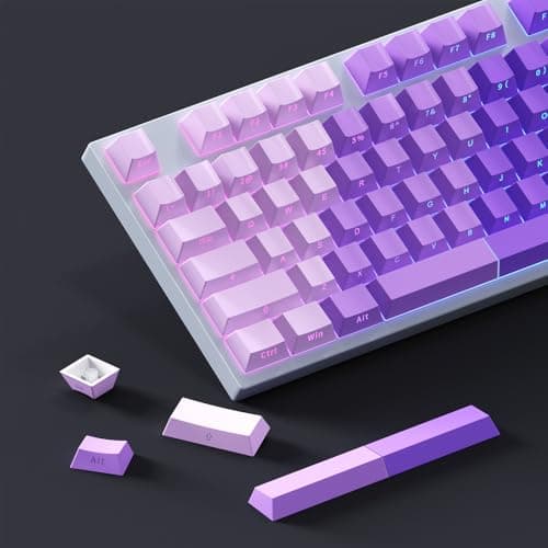 AKepopery Gradient Keycap Side-Print Shine-Through PBT Keycaps, 121 Keys Cherry Profile, Transparent Spacebar Strip, for MX Switches, for Keyboards with LED Facing South (Gradient Purple) - Thumbnail 4