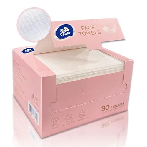 Vinda Clean Face Towels, Disposable, XL Facial Towels, 30 Count - Thick 100% Rayon Fabric Dry Wipes for Sensitive Skin & Makeup Removal - Image 1
