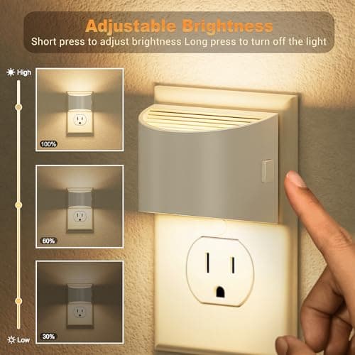 JandCase LED Night Lights Plug into Wall 2 Pack, Automatic Night Light, Dusk to Dawn Sensor Nightlight, 0-100LM Brightness Adjustable Nightlight for Kids Bedroom Hallway Kitchen - Thumbnail 2