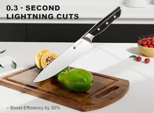 Livtek Knife Set with Block - Kitchen Knife Set German High-Carbon Stainless Steel with Built-in Sharpener - Full Tang, Triple-Rivet Ergonomic Handle - Holiday Gift Idea - 15-Piece, Falcon Series. - Thumbnail 2