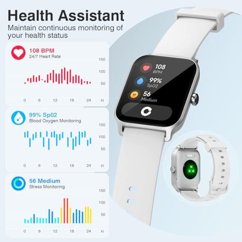 Smart Watches for Women Men, 1.85” HD Touchscreen Fitness Tracker with Call & Message Alerts, 24/7 Heart Rate/Sleep Monitor,100+ Sport Modes, 2ATM Waterproof Smart Watch for Android iPhone (White) - Thumbnail 3
