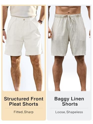 JEMLDL Mens White Cotton Linen Shorts Casual Pleated Summer Beach Resort Elastic Waist 7 Inch Inseam Lightweight Shorts with Pockets X-Large - Thumbnail 4