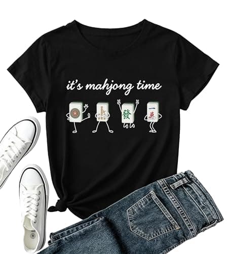It's Mahjong Time Shirt for Women- Funny Mahjong Player Gift Tee Tops A-Black - Image 1