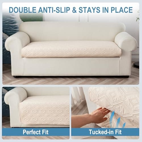Genina 100% Waterproof Sectional Couch Covers for L Shaped Chaise Lounge Right, Anti-Slip Sectional Cover Furniture Protector Couch Cover for Dogs Pets, 1 Piece (Beige, Right Chaise Cover) - Thumbnail 5