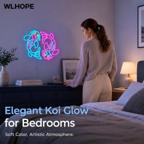 WLHOPE Koi Fish Neon Sign for Wall Decor Koi Carp Neon Light Fish Neon Signs Dimmable Neon Lights Blue Pink Fish LED Light Up Sign for Bedroom Bar Restaurant Office Fishroom Koi Pond - Thumbnail 4