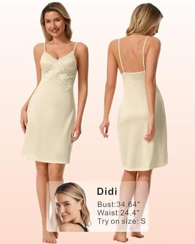 RanZZRan Sexy Lace Full Slip for Women | Adjustable Spaghetti Strap Slip for Dresses, Nightgown & Loungewear (US, Alpha, Small, Regular, Regular, 1 pack Champagne) - Thumbnail 4