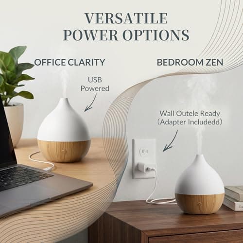 Cegsin Essential Oil Diffuser with Adapter, 100ml Small Aromatherapy Scent Machine for Home & Office Desk, 7 Color LED Cool Mist Humidifier, Auto Shut-Off, Classic Teardrop White - Thumbnail 4
