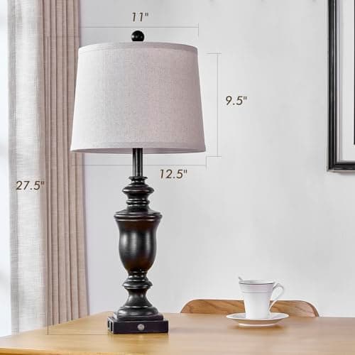 SAIWEYA 27.5" Set of 2 Farmhouse Table Lamps for Bedroom, 3 Way Dimmable Bedside Lamp with 2 USB +AC Outlet Nightstand Lamps for Living Room Resin Rustic Touch Lamps - Thumbnail 6