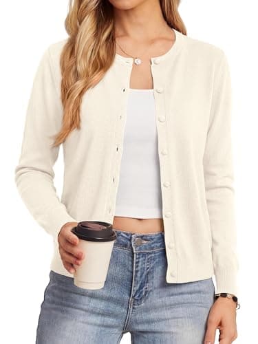BTFBM Cardigan Sweaters for Women 2026 Lightweight Sweater Button Down Casual Knit Shrugs Tops Spring Fashion Clothing(White, Medium) - Image 1
