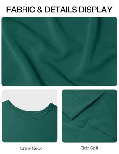 JUSTFASHIONNOW Womens Long Sleeve Tunic Tops to Wear with Leggings Crew Neck Side Split Layering Shirts Loose Fit Long Tops Darkgreen - Thumbnail 6