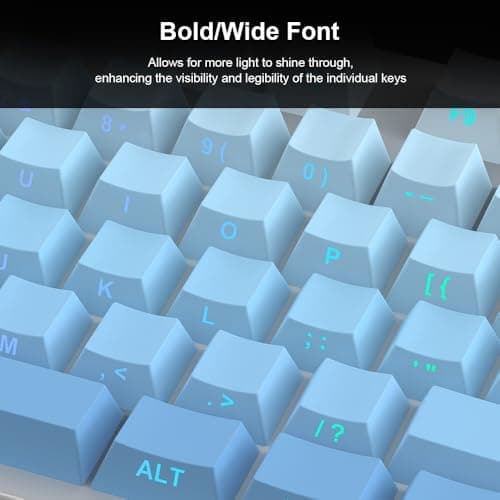 PBT Keycaps -Blue Side Print Key Cap Set, Double Shot Shine Through Custom Key caps, Cherry Profile 133 Keys for Mechanical Keyboards Gradient Blue - Thumbnail 6