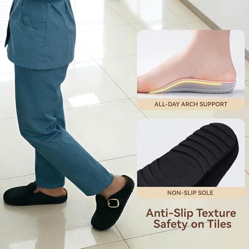 BOSTANTEN Clogs for Women Wide Width Comfortable Suede Mules with Soft Footbed and Arch Support, Cute Slip On Potato Shoes Black - Thumbnail 4