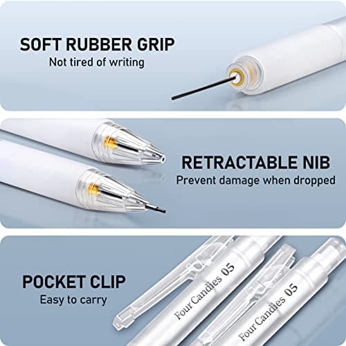Four Candies Cute Mechanical Pencil Set with Case - 3PCS Pencils 0.5mm with 180PCS HB Lead Refills, 3PCS Erasers, 9PCS Eraser Refills, White Clear Mechanical Pencil for Students Drawing, Writing - Thumbnail 5