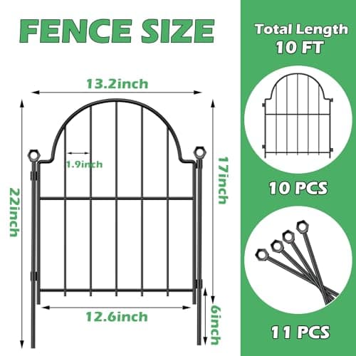 Blingluck Garden Fence, 22 in(H) x 10.83 ft(L) Arched Rustproof Metal No Dig Fence Garden Fence Border, Ground Stake Animal Barrier Fence for Rabbit Dog, Outdoor Decor for Yard & Patio - Thumbnail 2