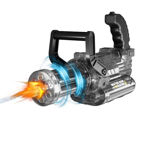 Electric Water Gun Automatic Gatling – 30FT Range, 400ml Capacity, Rotating Barrel with LED Muzzle Flash, Rechargeable Battery Powered Squirt Gun for Outdoor (Gatling Water Gun - Black)