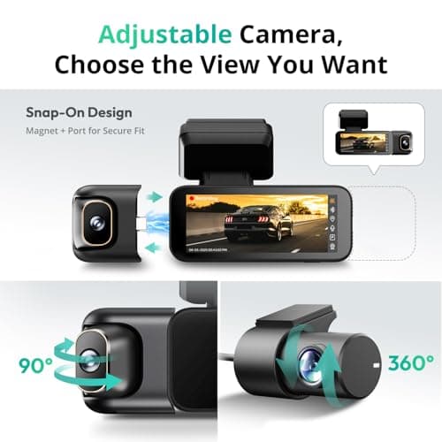 BOTSLAB G980H 4K 3-Channel Dash Cam Front Rear Inside, 360° Full Coverage, 3.18" Touch Screen, Free 128GB Card, 24/7 Parking Mode with Sentry & Time-Lapse, Voice Control, 5GHz WiFi, GPS, Night Vision - Thumbnail 5