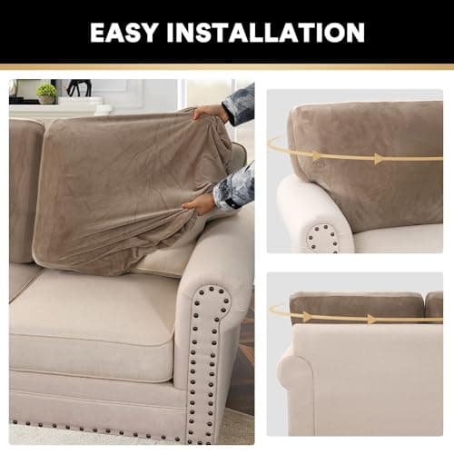 PrinceDeco Sectional Couch Covers Velvet Cushion Covers for Sectional Couch Washable Cushion Covers for Sectional Sofa Pet Friendly Sectional Sofa Slipcovers(1 Chaise Back+ 3 Sofa Back,Taupe) - Thumbnail 6