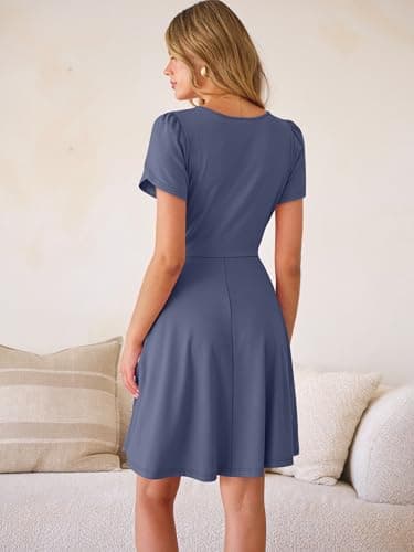 ANRABESS Womens Summer Dresses Short Sleeve Wrap Deep V Neck A-Line Floral Dress Causal Flowy Boho Beach Vacation Sundress Blue XXL - Thumbnail 6