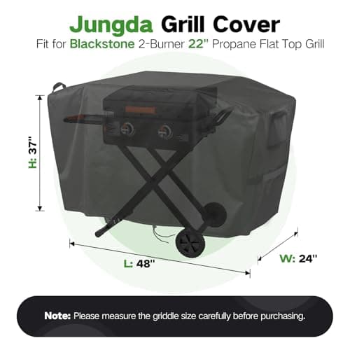 Jungda Grill Cover for Blackstone 1555/1550 Tailgater Gas Grill and Griddle Combo, Outdoor Waterproof Griddle Cover for Blackstone 2414 ProSeries 2-Burner 22" Propane Flat Top Grill - 48X24X37 Inch - Thumbnail 2