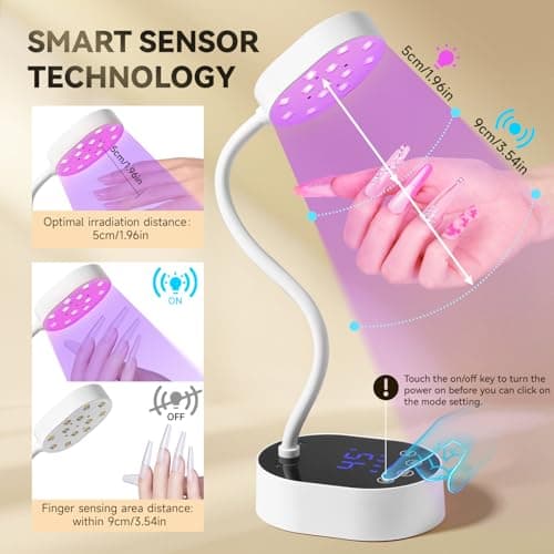 AORAEM UV Nail Lamp, Gooseneck Mini U V Light for Gel Nails, 36W Rechargeable LED Flash Cure Lamps with 4 Timers & Auto Sensor, Quick Dry Professional Nail Dryer for Salon Home DIY Use, White - Thumbnail 2
