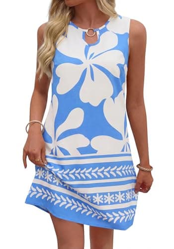 BTFBM Casual Summer Dresses for Women 2026 Spring Sleeveless Boho Floral Tank Mini Sun Dress Beach Vacation Sundresses(Floral White Blue, XX-Large) - Image 1