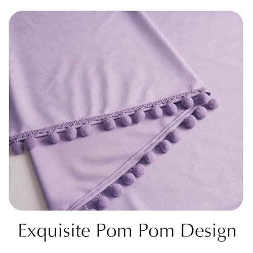 NICETOWN Lilac Purple Velvet Curtains 96 Inch Length (2 Panels) – Pom Pom Room Darkening Drapes for Nursery & Kids Room, Thermal Insulated Soft Window Treatments Whimsical Charm Decor - Thumbnail 6