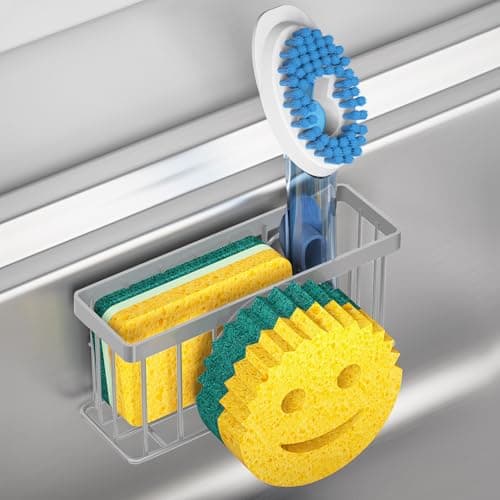 MURLONG Sponge Holder Smiley Face,Sink Caddy,Kitchen Organizer with 2 Suction Cups/1 Adhesive Strips,Designed for Sponge,Soap,Dish Brush,Scrubber - Gray - Image 1