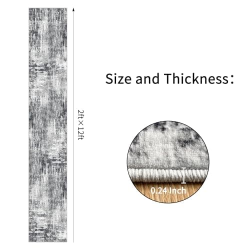 Ruicharm Grey Runner Rugs for Hallway: Abstract Washable Runner Rug 2x12 for Entryway Kitchen Bedroom Bathroom - Modern Cozy Home Decor Long Carpet Mat Stain-Resistant - Dark Grey - Thumbnail 2