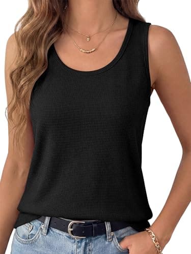 ANRABESS Tank Tops for Women Waffle Knit Scoop Neck Flowy Casual Sleeveless Shirts 2026 Summer Clothes Black Large - Image 1