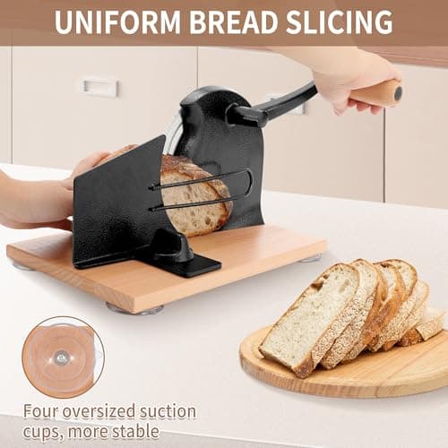 CAWIU Manual Bread Slicer with Hand Crank- Adjustable Thickness Bread Cutter for Even Slices, Perfect for Homemade Sourdough, Sandwich, and More, Black - Thumbnail 5