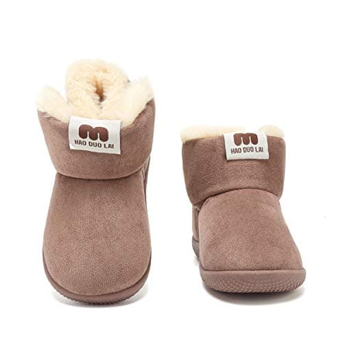 KEESKY Snow Boots for Baby Boys Toddler Size 6 Chestnut Suede Fur Lined Winter Warm Kids Footwear Shoes - Thumbnail 5